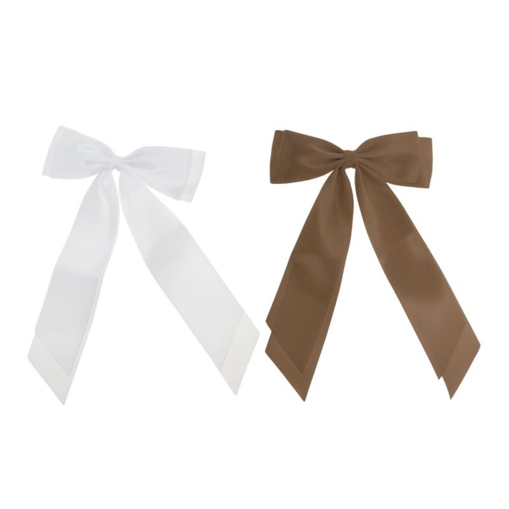 Fashion Double Ribbon Hair Clips Hairdo Clip White Light Brown